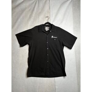 Thor Motocross Mens XL Black Short Sleeve Button Up Work Shop Shirt Logo Graphic
